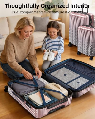 Checked Luggage, 24 Inch Expandable with Spinner Wheels, TSA Lock, Lightweight Travel Suitcase with Large Capacity - color: Blush Rose, size: 24inch
