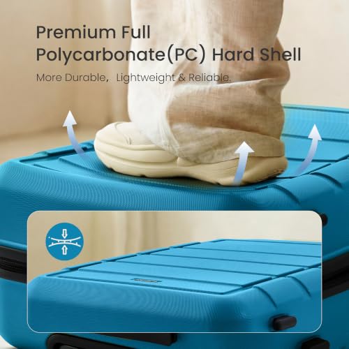 SHOWKOO G-Series Luggage set 3pcs, 100% PC Durable Hardshell Suitcase - color: Sea Blue, size: 3-Piece Set (20/24/28in)