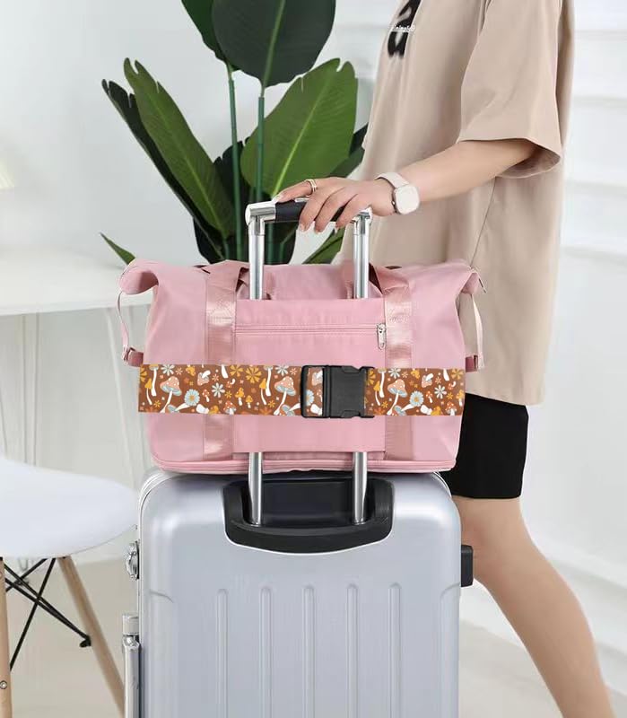 Luggage Straps for Suitcases Travel Belt Accessories, Cute Suitcase Strap, Adjustable Luggage Belt Strap, Heavy Duty with Quick-Release Buckle Luggage Strap Cute Boho Mushrooms - color: Cute Boho Mushrooms