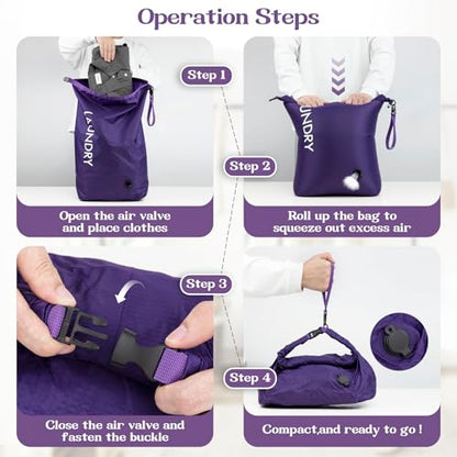 Travel Laundry Bag, Vacuum Compression Dirty Clothes Travel Bag - color: Purple, size: Large