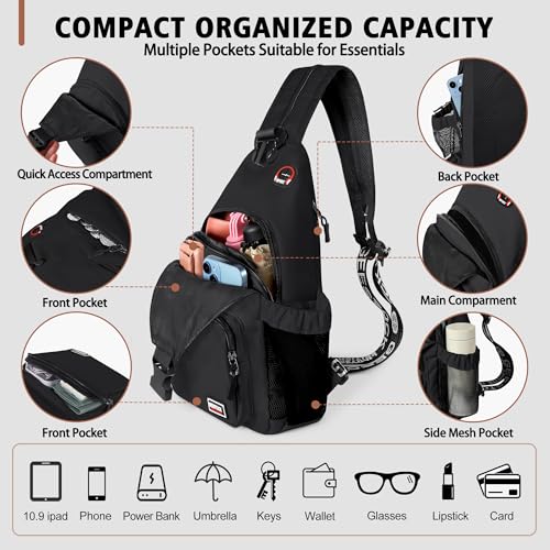 Geestock Convertible Sling Bag Crossbody Backpack for Women Men, Black - color: Black, size: Large