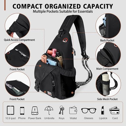 Geestock Convertible Sling Bag Crossbody Backpack for Women Men, Black - color: Black, size: Large