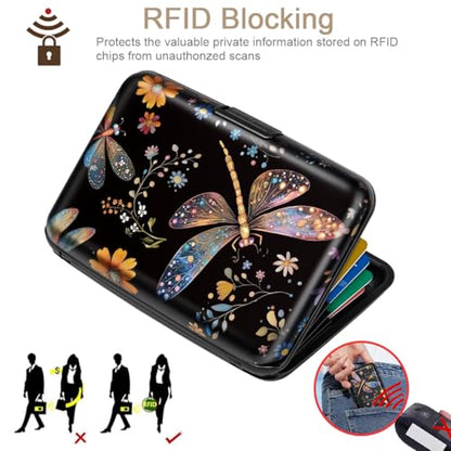 Coco Rossi Credit Card Holder RFID Aluminum Small Mini Wallet Women - color: Dragonflies