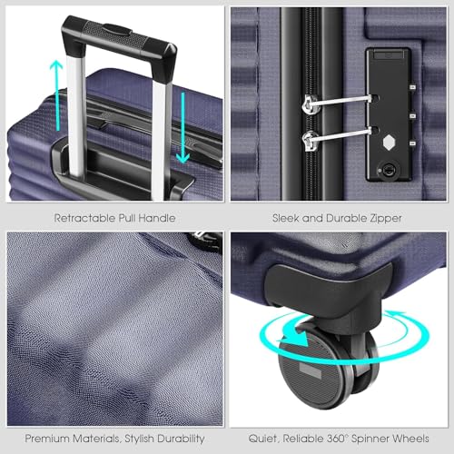 Luggage Sets 3 Piece, Hardside Suitcase Set with Spinner Wheels & TSA Lock, Lightweight Durable Travel Luggage Set of 3 (Blue) - color: Blue