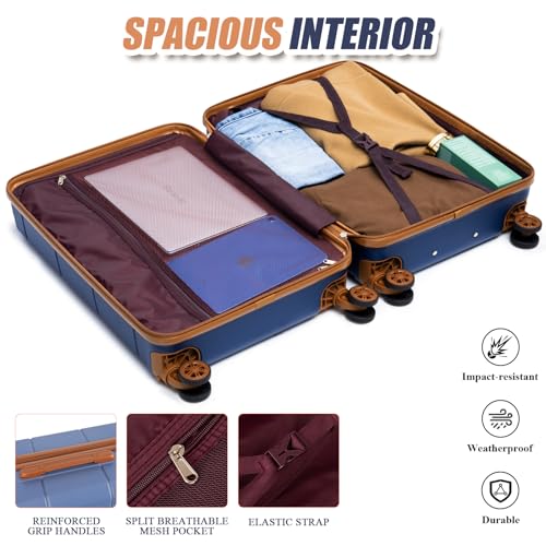 KUNEL Luggage Sets, Lightweight Durable Hardshell, 5 Piece, 20/24/28Inch - color: Blue