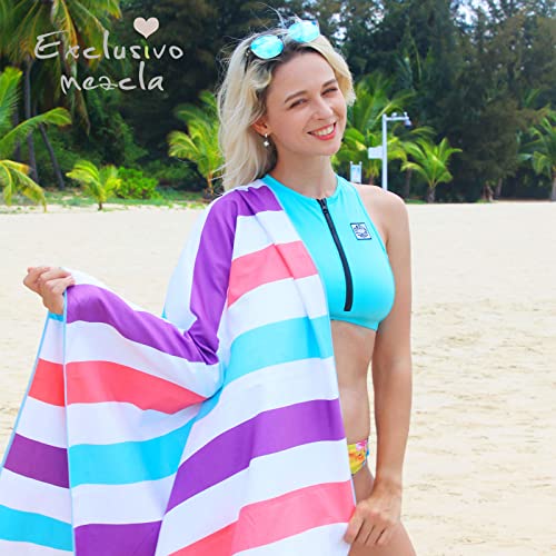 Exclusivo Mezcla 4 Pack Microfiber Quick Dry Oversized Beach Pool Towels - color: Multi-green/Purple/Navy/Brown, size: 35" x 70"