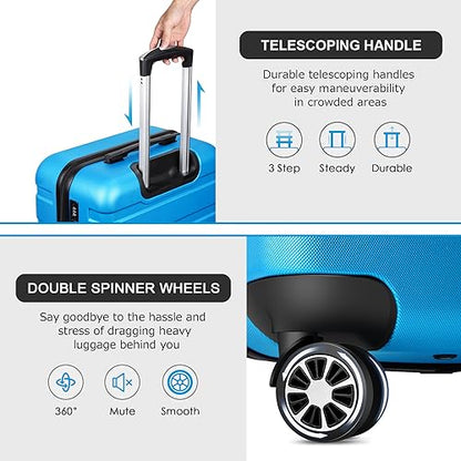 Luggage Sets Hardside Lightweight Suitcase with Spinner Wheels TSA Lock, 3-Piece Set (20/24/28) - color: SkyBlue