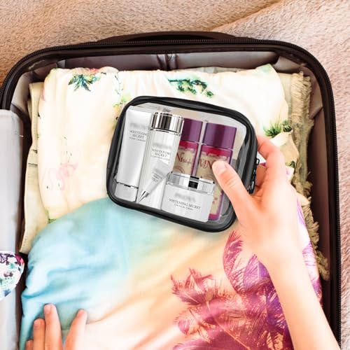PLULON Small Clear Travel Toiletry Bag - TSA Approved Mini Make Up Zipper Pouch Cosmetic Bag for Women & Men's Purse Essentials - color: Black