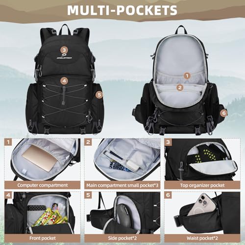 Maelstrom 40L Waterproof Hiking Backpack, Lightweight Travel Daypack - color: Black