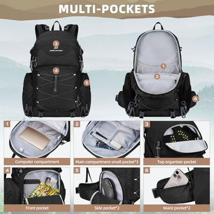 Maelstrom 40L Waterproof Hiking Backpack, Lightweight Travel Daypack - color: Black