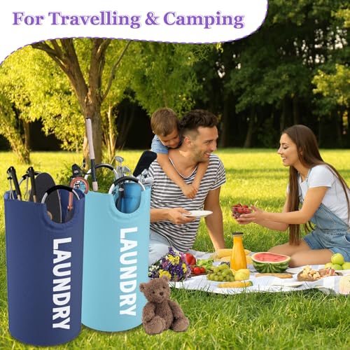 2Pcs 95L Large Clothes Hampers, Foldable Laundry Basket with Handles - color: Blue + Navy Blue, size: L-95L