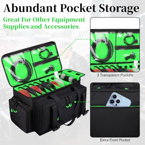 Large Dj Cable Bag with Detachable Dividers, Bottom Pad - color: Green, style: Dj Cable Bag