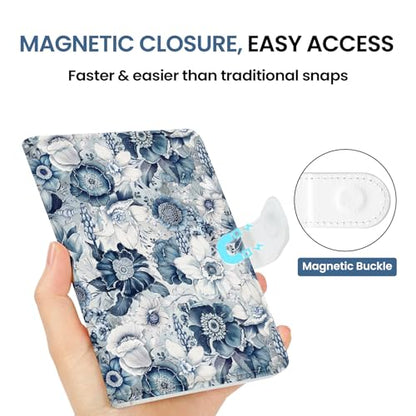 Passport Holder for Travel, RFID Blocking Wallet with Magnetic Closure - color: N-Blueflower