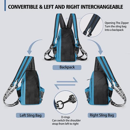 Geestock Convertible Sling Bag Crossbody Backpack for Women Men, Blue - color: Blue, size: Large