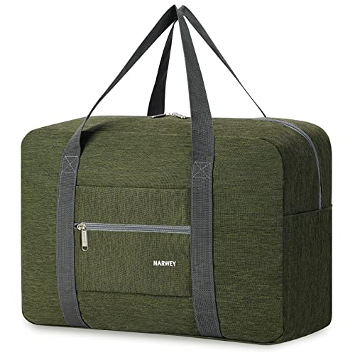 Narway Personal Item Travel Bag, Foldable Carry on Duffle Bag for Women Men - color: AA-Thick Army Green
