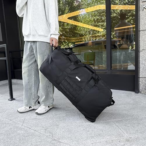 80L Travel Rolling Duffel Bag with wheels, Military Tactical Wheeled Foldable for Deployment Travel Camping Sports - color: Matte Black