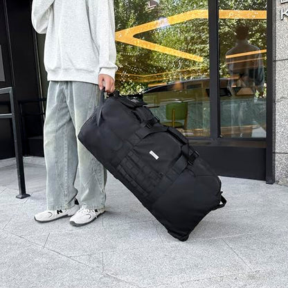 80L Travel Rolling Duffel Bag with wheels, Military Tactical Wheeled Foldable for Deployment Travel Camping Sports - color: Matte Black