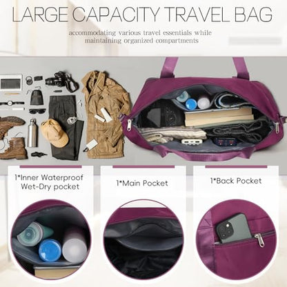 Duffel Bag with Wheels - Rolling Foldable Expandable Duffle Bag with Wheel for Travel, Rolling Luggage Bag Carry On Travel Bag with Wheels, Large Wheeled Overnight Weekender Bags (Deep Purple) - color: Deep Purple