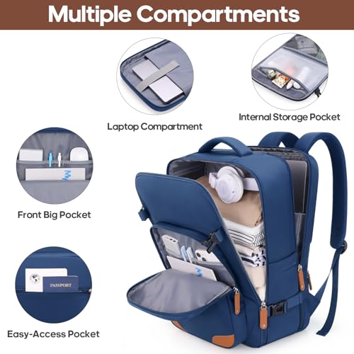 Expandable Carry On Luggage Set, 20In PC Hardside Suitcase with Backpack - color: Blue