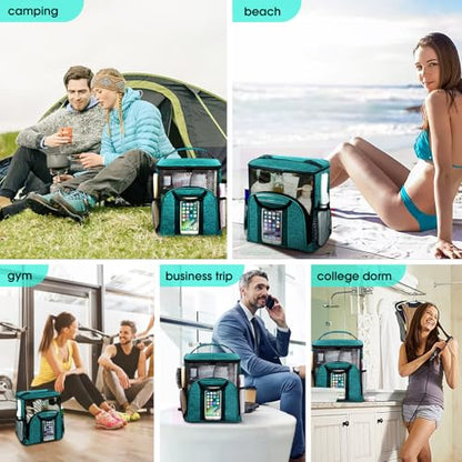 Attmu Mesh Shower Caddy Portable Dorm Room Essentials, Toiletry Tote Bag - color: Peacock green