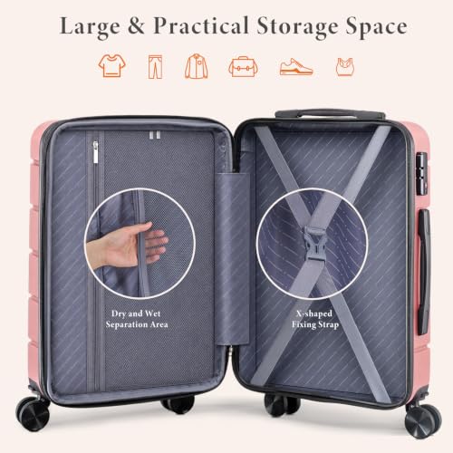 Sweetcrispy Expandable Luggage Set, Hard Shell Suitcase, 3 Piece Pink - color: Pink, size: 3-PCS Set (20/24/28 Inch)