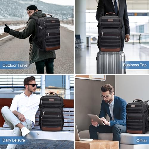 WITZMAN Canvas Travel Backpack for Men Multiple Pockets - color: Black