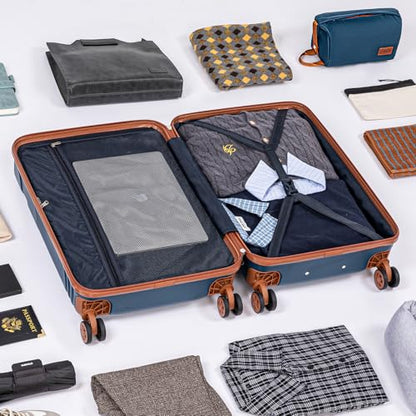 Cobens Luggage Sets 5 Piece with Spinner Wheels, 20/24/28inch - color: Navy