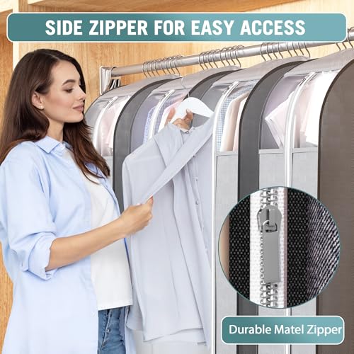 Liuoud 10" Gusseted Garment Bags for Hanging Clothes with Clear Window, 50” - color: Grey with window, size: 50 inch