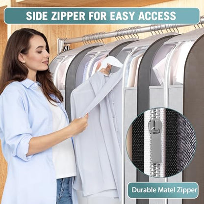 Liuoud 10" Gusseted Garment Bags for Hanging Clothes with Clear Window, 50” - color: Grey with window, size: 50 inch