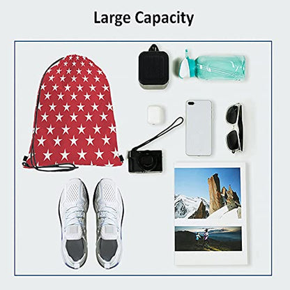 White Stars Drawstring Bags Backpack Bag Abstract USA Star Design On The Red Background Cool Symbol Sign Sport Gym Sack Drawstring Bag String Bag Yoga Bag for Men Women - color: Multi-a61