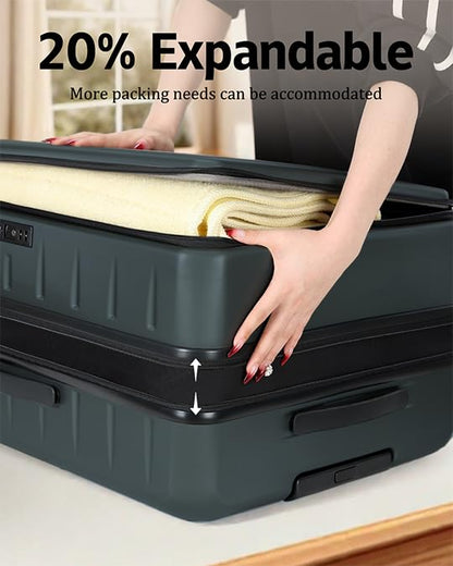 CENSIEN Expandable Checked Luggage, 28 Inch Top Opening Trunk Suitcases - color: Green, size: 28 Inch EXT
