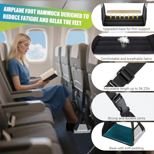 Foot Hammock for Plane Travel, No Collapse Thickened Bamboo for Long Flight - color: Grey
