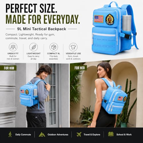 9L Mini Tactical Backpack for Men and Women, Gym Hiking Travel Daypack - color: Turquoise