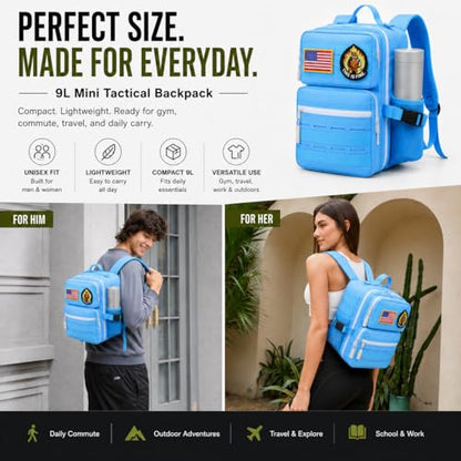 9L Mini Tactical Backpack for Men and Women, Gym Hiking Travel Daypack - color: Turquoise