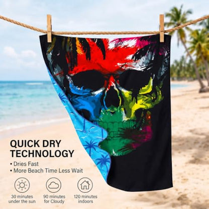 Yongoes 2 Pack Microfiber Beach Towels Oversized 71x32 Black Skull Mandala - color: 2 Pack Black Mandala Skull