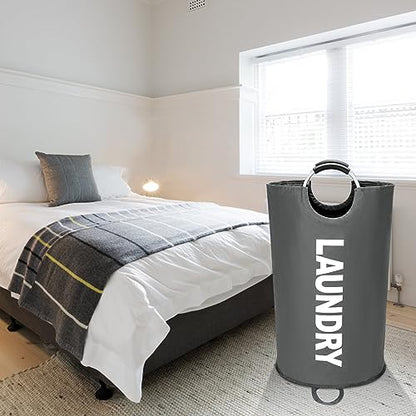 Maxsilan 125L X-Large Laundry Basket Bag, Collapsible Tall Hamper, Dark Grey - color: Dark Grey, size: 125L