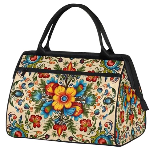 Tribal Flower Weekender Overnight Bag for Women Travel Gym Sport - color: D 008