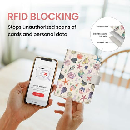Passport Holder for Travel, RFID Blocking Wallet with Magnetic Closure - color: H-Seashell