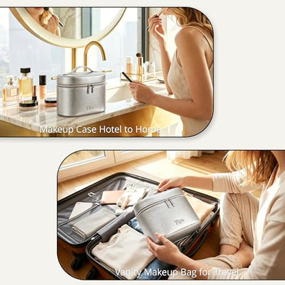 BOYATU Makeup Bag Vanity Case: Vegan Leather Cosmetic Bag for Women - color: 04 Grey