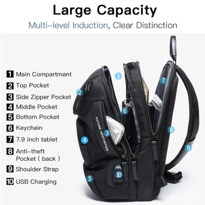 BANGE Men's Sling Backpack - Waterproof Crossbody Bag, Multi-Purpose Shoulder Bag - color: Black