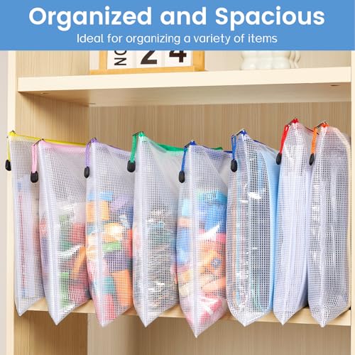 Sooez 24 Pack Mesh Zipper Pouch with Sticky Labels, A4 Mesh Bags Organizer - color: Black, size: 24Pack