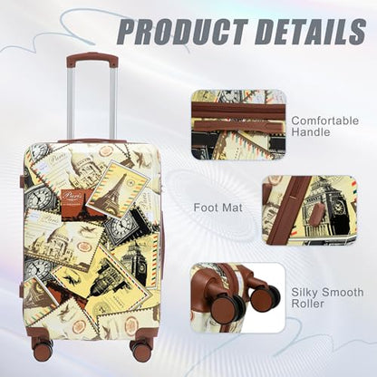 GDFStudio 20/24/28 Inch 3 Piece Hardshell Luggage Set with 360°Spinner Wheels,Lightweight & Waterproof,Polycarbonate Carry On Suitcase with Combination Lock,Retractable Handle,City Stamp Pattern - color: City Stamps, size: 20/24/28In