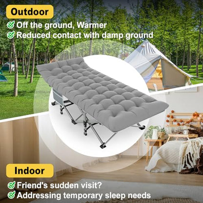 Slendor Folding Camping Cot with Mattress, 500lbs Max Load - color: Grey, size: X-Large