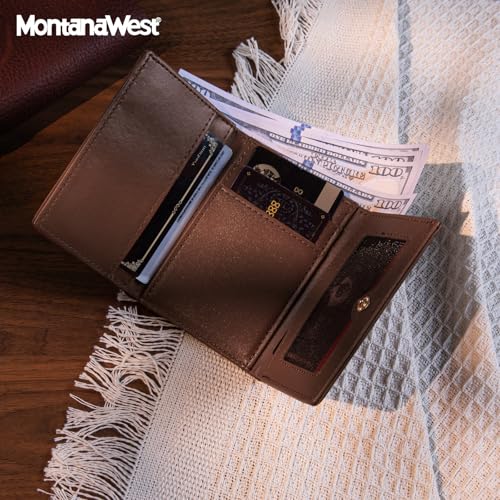 Montana West Wallet Women Small Trifold Wallet RFID Blocking Minimalist Wallets with ID Window - color: Coffee