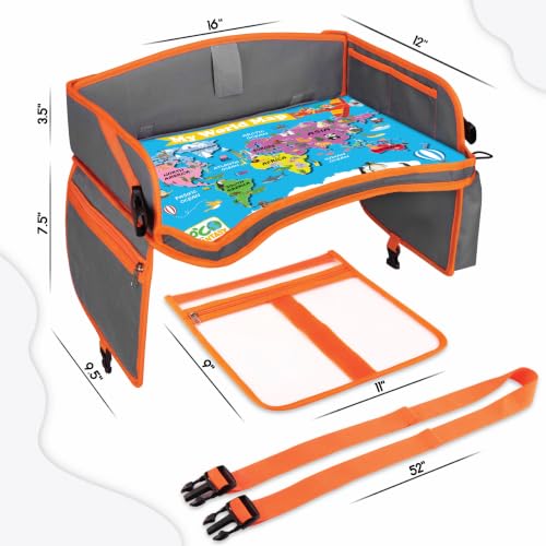 ECOFANTASY Kids Car Seat Travel Tray, Car Table & Lap Desk – Orange - color: ORANGE