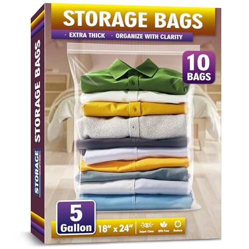Extra Large 5 Gallon Zippered Plastic Bags for Storage - size: 5 gal-10 pack