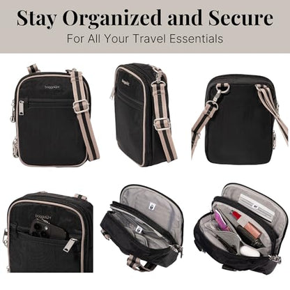 Baggallini Securtex® Anti-theft Mini Everything Crossbody Bag, 6.3"x8.25" Rfid, Locking Zippers & Cut-resistant Strap - color: Black/Neutral