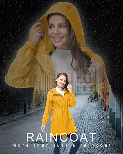 33,000ft Women's Waterproof Long Rain Coats Packable Rain Jacket with Hood - color: Amber Gold, size: 3X-Large
