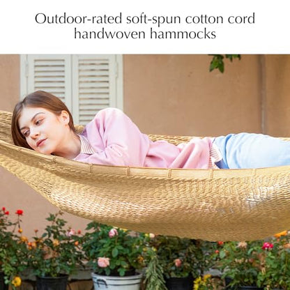 PNAEUT Handwoven Rope Mayan Hammock for Outside, 600 lbs Capacity - color: Tan, size: X-Large