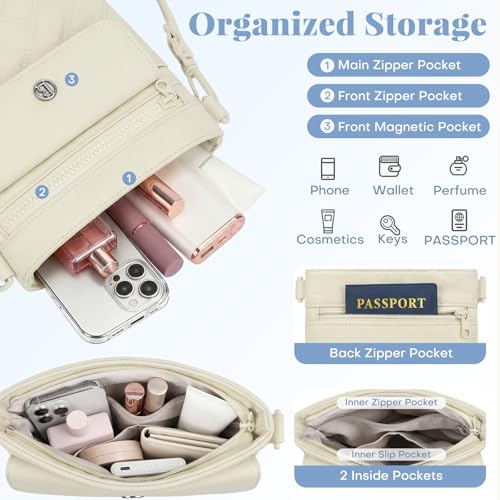 Crossbody Bags for Women, Puffer Shoulder Cell Phone Purse - color: A02-off White